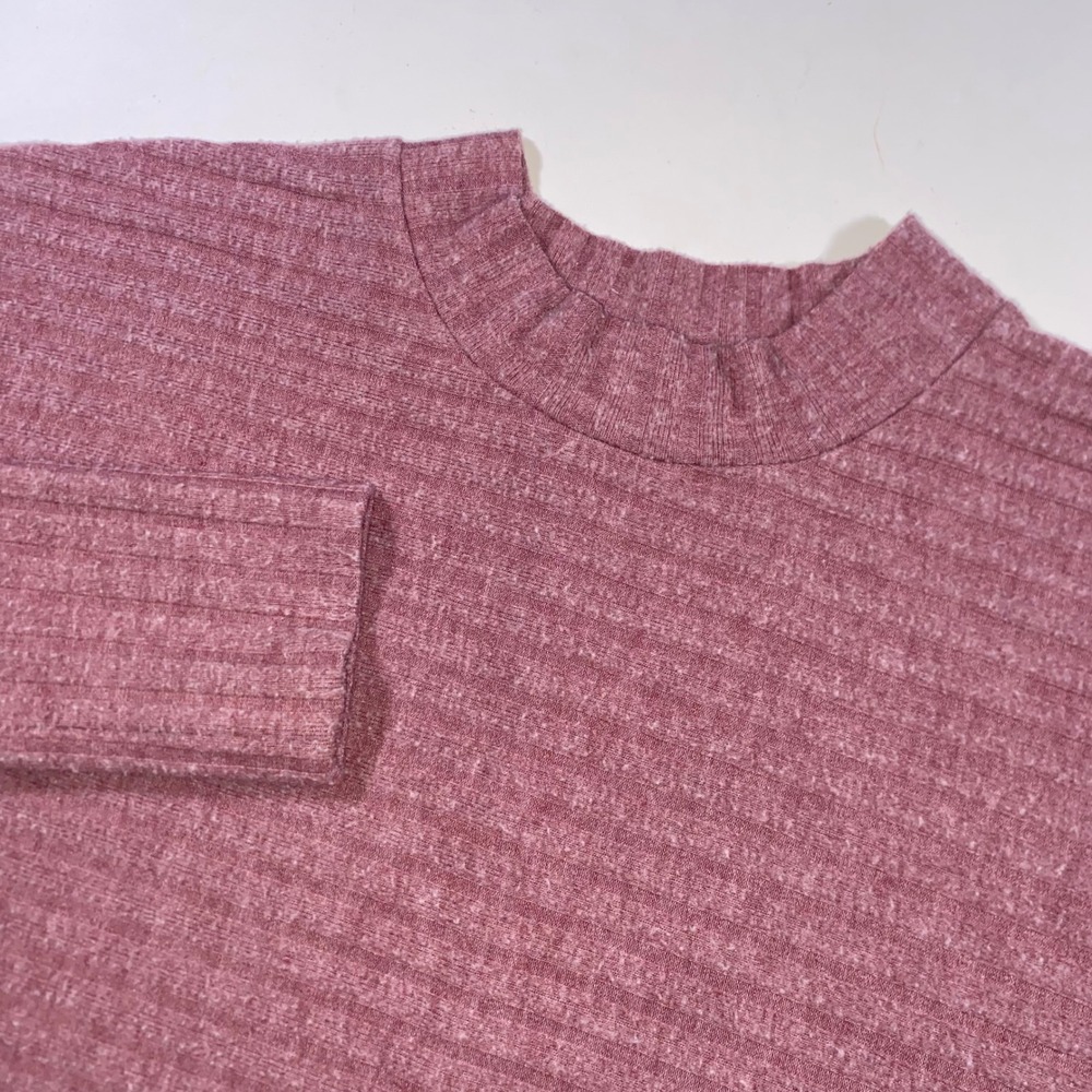 Pink Rose Womens XL Mauve Ribbed Mock Neck Dolman Sleeve Tunic Sweater
